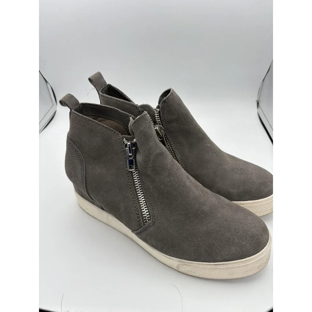 Steve Madden Shoes Womens Size 9.5 Gray Suede Hidden Wedge Zip Sneakers Wedgie